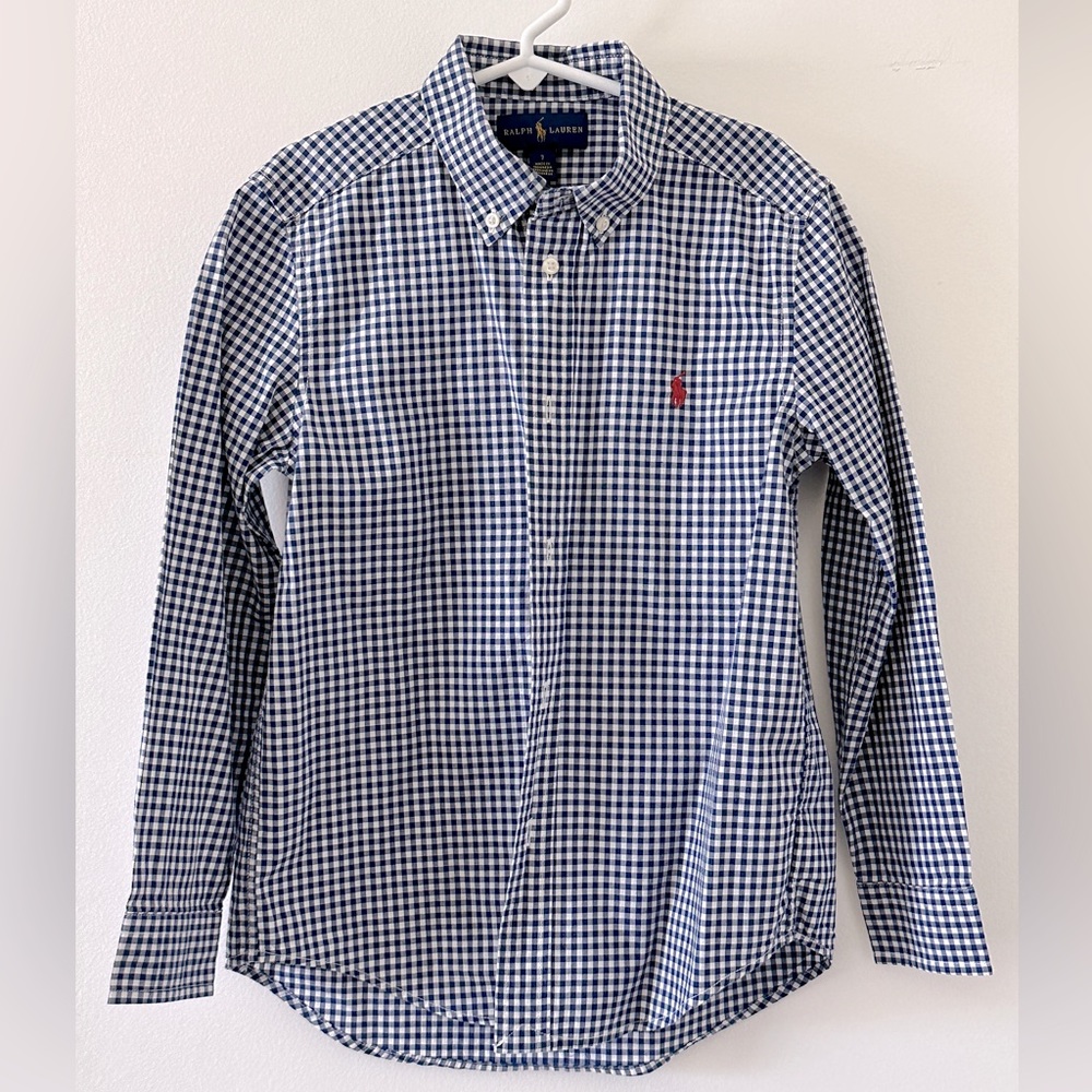 Ralph Lauren Kids Gingham Cotton Poplin Button Down Shirt. Size 7 (boys).